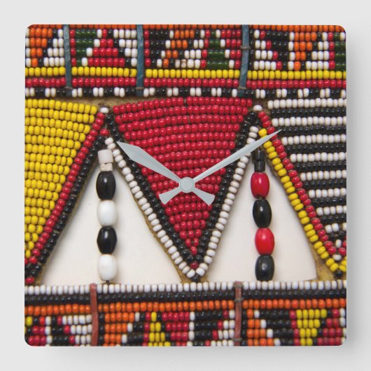 Maasai Tribal Beadwork Vierkante Klok (Voorkant)