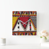 Maasai Tribal Beadwork Vierkante Klok (Huis)
