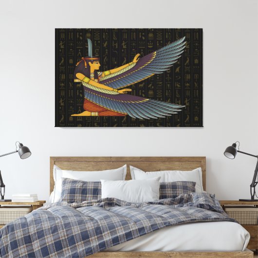Ma'at Goddess op Hieroglyphs Canvas Print (Insitu (Slaapkamer))
