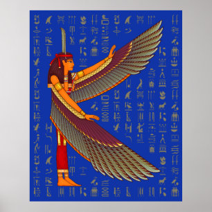 Ma'at Golden Hieroglyphs op blauw Poster