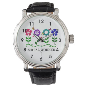 Maatschappelijk werker...Bloemen, harten en vlinde Horloge