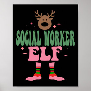Maatschappelijk werker Elf Xmas Familie Groep Kers Poster