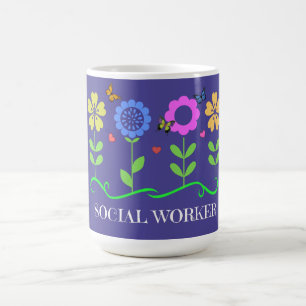 "Maatschappelijk werker," Grafische lente bloemen Koffiemok