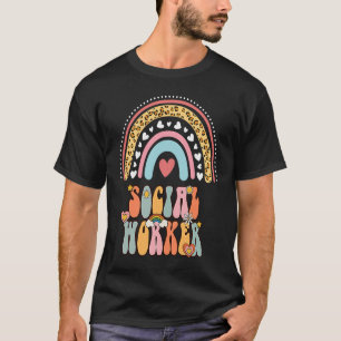 Maatschappelijk werker Groovy Retro Vintage Regenb T-shirt