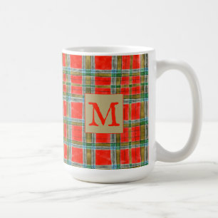 MAC BAIN TARTAN Grand Mug Blanc + Initiale