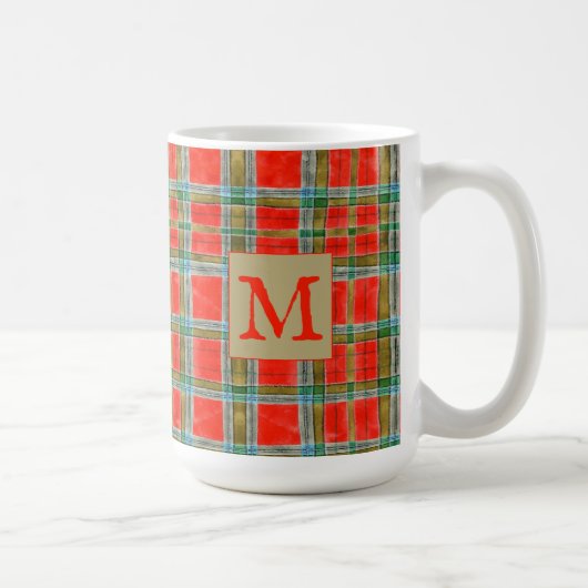 MAC BAIN TARTAN Grand Mug Blanc + Initiale (Droite)
