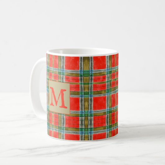 MAC BAIN TARTAN Mug blanc + Initiale (Devant gauche)