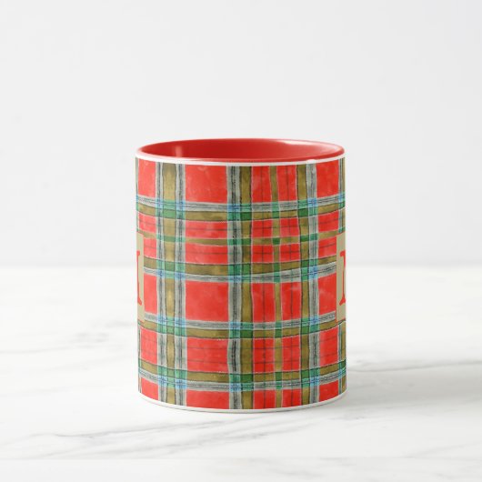 MAC BAIN TARTAN Rouge Combo Mug + Texte (Centre)