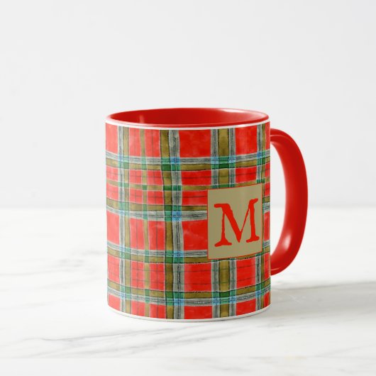 MAC BAIN TARTAN Rouge Combo Mug + Texte (Devant droit)