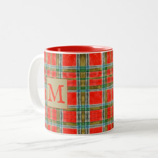 MAC BAIN TARTAN Rouge Mug à deux tons + Texte (Devant gauche)