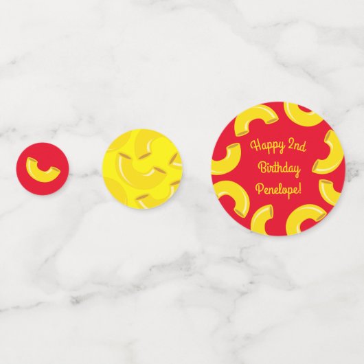 Mac en Cheese Kind 1st Birthday Party Macaroni Confetti (Achterkanten)