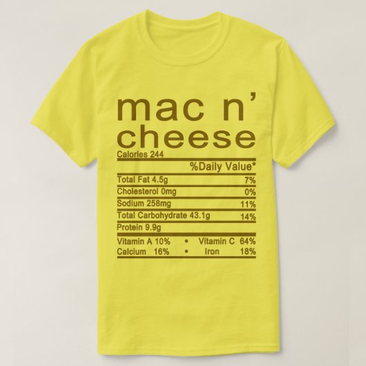 mac en kaas Voedingsfeiten label T-shirt (Design voorkant)
