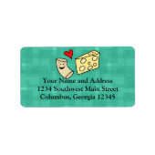 Mac Loves Cheese, Funny Cute Macaroni + Cheese Etiket (Voorkant)