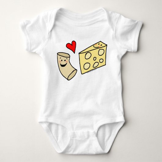 Mac Loves Cheese, Funny Cute Macaroni + Cheese Romper (Voorkant)