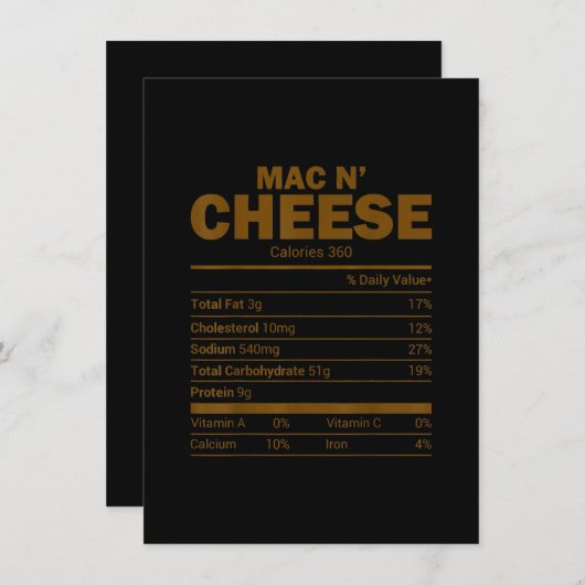 Mac N Cheese Nutrition Feit Family Matching Kaart (Voorkant / Achterkant)