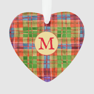 MAC RAE TARTAN Acryl Hart Ornament + Initiaal