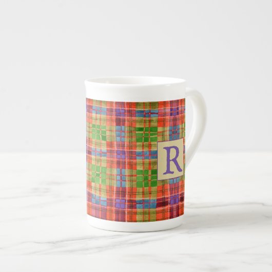 MAC RAE TARTAN Bone China Mug + Initial (Devant droit)