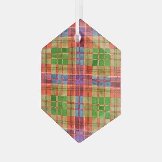MAC RAE TARTAN Glass Hexagon Ornament (Voorkant links)
