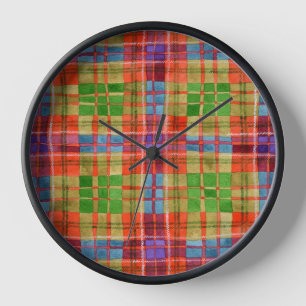 MAC RAE TARTAN Ronde Zwarte Houten Wandklok