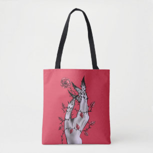 Macabre Art Creepy Hand Red en Black Gothic Draagtas