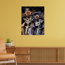 Macabre Oranje & Paarse Waterverf Skelet Poster