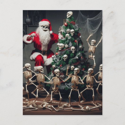 Macabre Skeleton Santa Feestelijke Dansende Skelet Briefkaart (Voorkant)