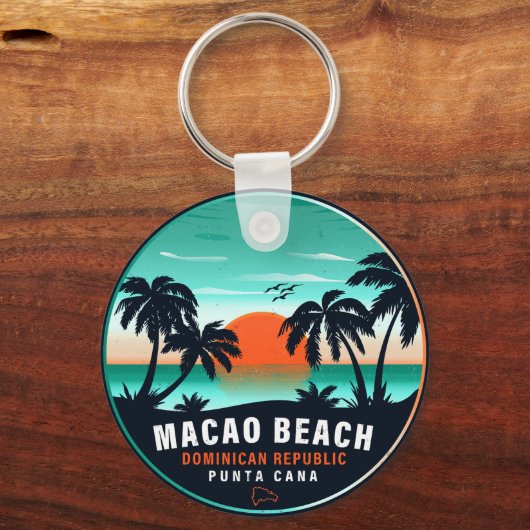 Macao Beach Dominicaanse Retro Sunset Souvenir 60s Sleutelhanger (Achterkant)