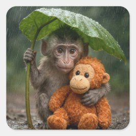 Macaque Monkey with Orange Orangutan Vierkante Sticker