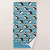 Macareux Moiral Aqua Bleu Côté Oiseau (Serviette de bain)