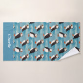 Macareux Moiral Aqua Bleu Côté Oiseau (Serviette de bain)