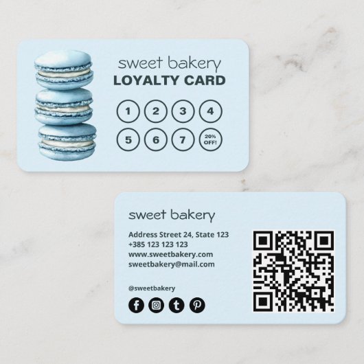 Macaron Bakery Schattigee QR Code Loyalty Kaart (Voorkant / Achterkant)
