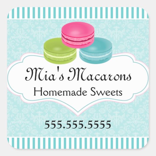 Macaron Bakkerij Box Seal Vierkante Sticker (Voorkant)