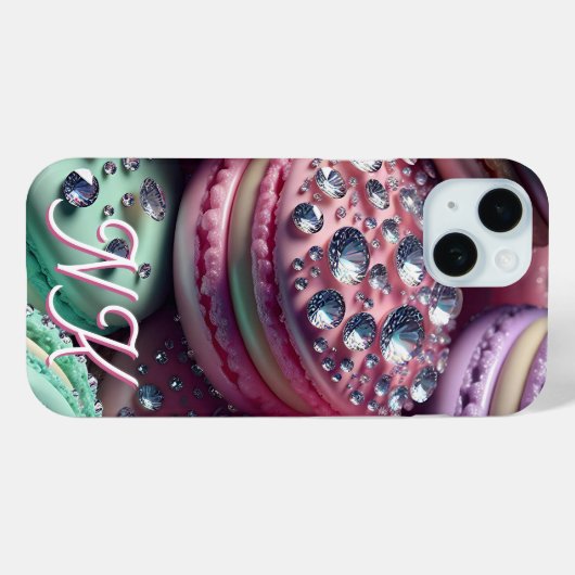  Macaron Bling Monogrammed Case-Mate iPhone Case (Achterkant (horizontaal))