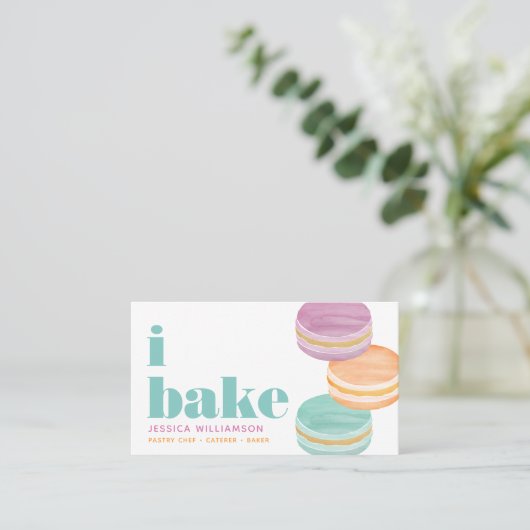 Macaron Paarse Sinaasappel Turquoise Gebak Chef Ba Visitekaartje (Staand voorkant)