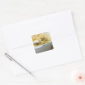 Macaroni-kaas in een bakschaal met hout vierkante sticker (Envelop)
