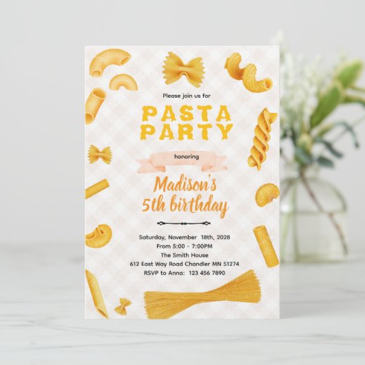 Macaroni Pasta Themed Birthday Invitation (Debout devant)