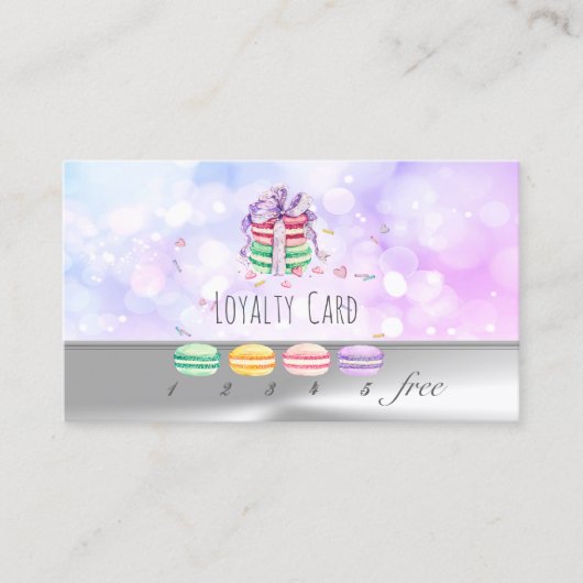Macarons, Argent, Bokeh Carte de Fidélité (Devant)