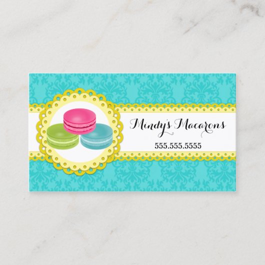 Macarons Bakery Damask Scalloped Border Visitekaartje (Voorkant)