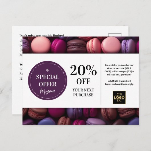 Macarons Bakkerij Bakker Custom Coupon Korting Briefkaart (Voorkant / Achterkant)