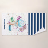 Macarons de glace Navy Blue rayé blanc (Serviette de bain)