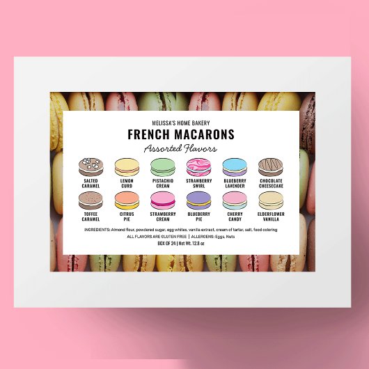 Macarons Flavor Menu Étiquette Couleurs personnali