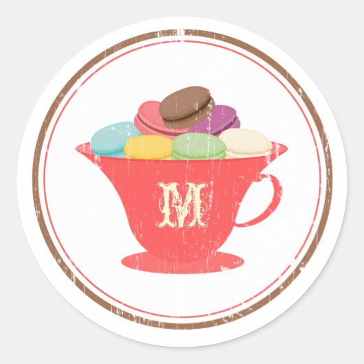 Macarons Français En Sticker Monogramme Tea Rouge (Devant)