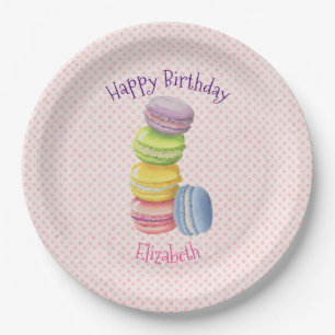 Macarons Frans gebak Polka Dots Happy Birthday Papieren Bordje