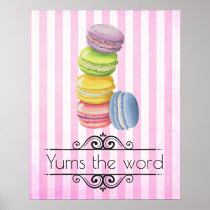 Macarons Franse Dessert in Pastel-Waterverven Poster