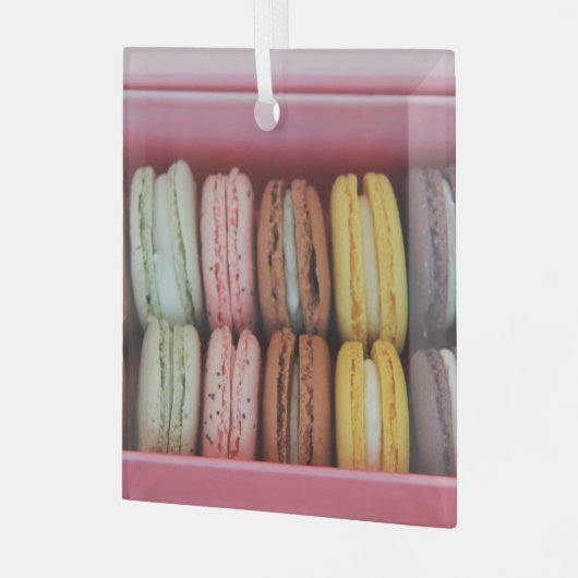 Macarons in verschillende kleuren glas ornament (Voorkant links)