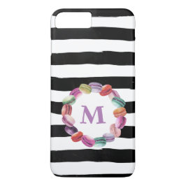 Macarons, zwart monogram, witte strepen 	iPhone 8 plus / 7 plus hoesje