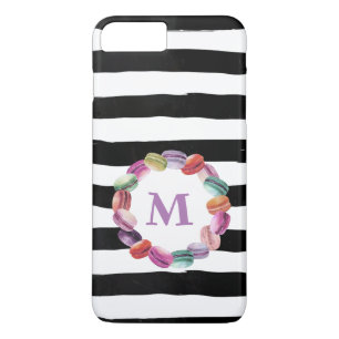 Macarons, zwart monogram, witte strepen 	iPhone 8 plus / 7 plus hoesje