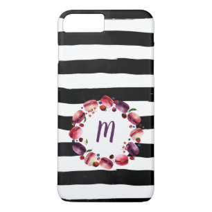 Macarons, zwart monogram, witte strepen 	iPhone 8 plus / 7 plus hoesje