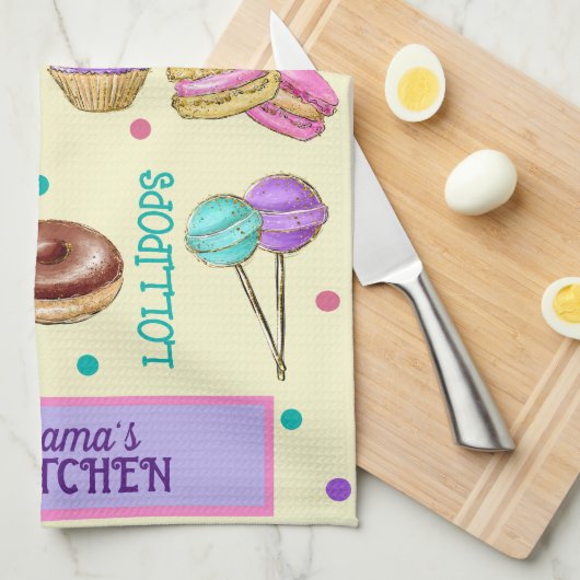 Macaroons Cupcakes Lollipops en Donuts Keuken Theedoek (Quarter Fold)