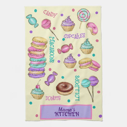 Macaroons Cupcakes Lollipops en Donuts Keuken Theedoek (Verticaal)